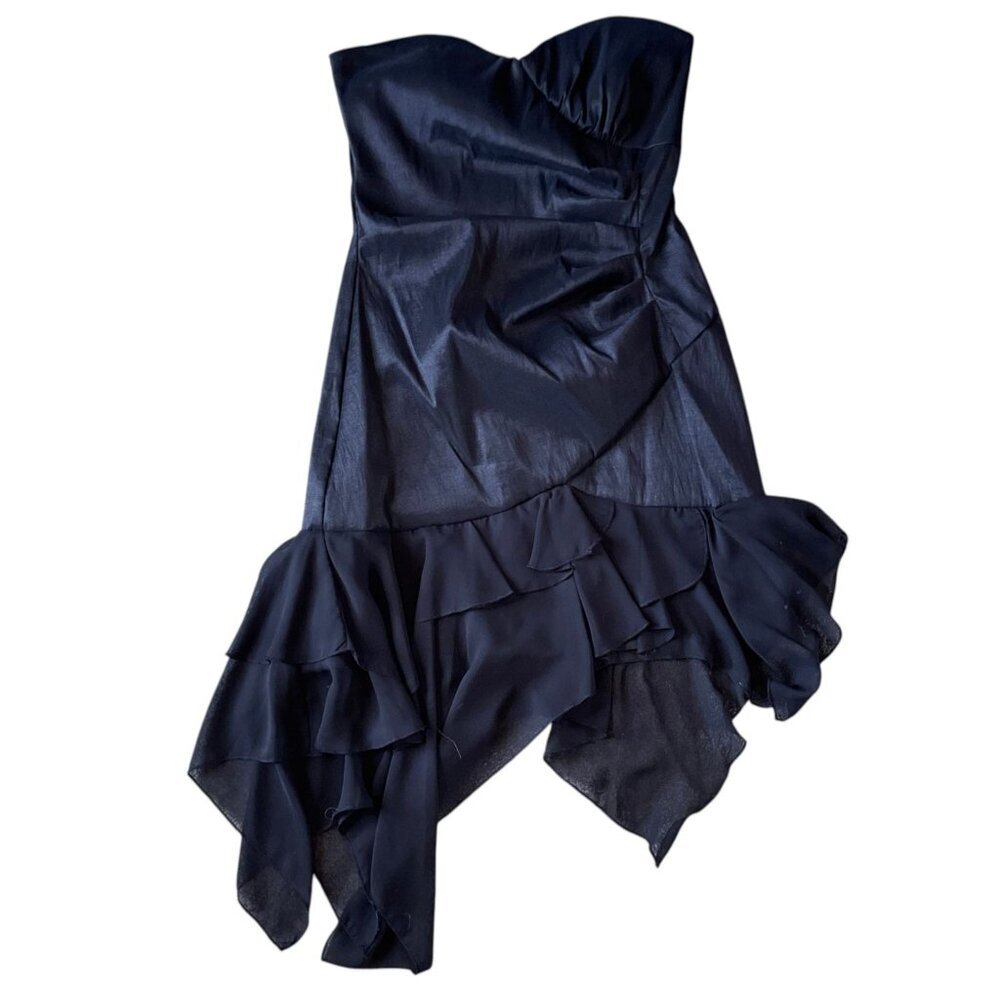 Y2K Vintage City Triangles Black Strapless  Ruffle Prom Dress Size S goth fairy
